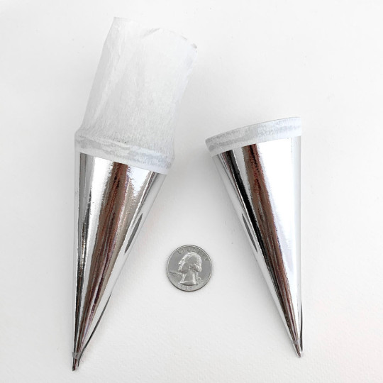 2 Metallic Paper & Crepe Cones from Germany ~ 4-3/4" ~ Silver Foil + White Crepe